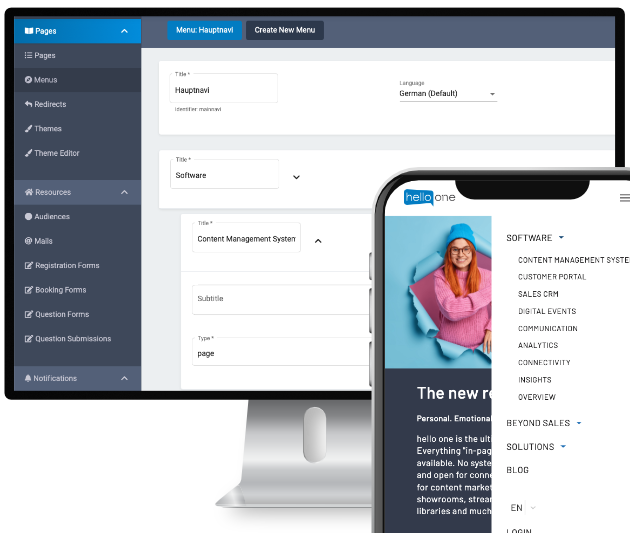 Menues in hello one - picture of Software